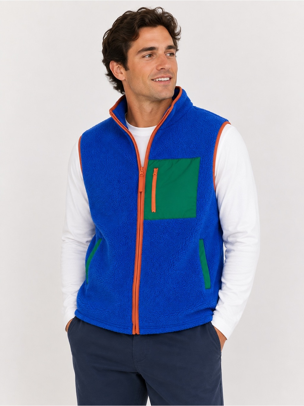 BDG Blue Green Orange Colorblock Fleece Full Zip Vest M